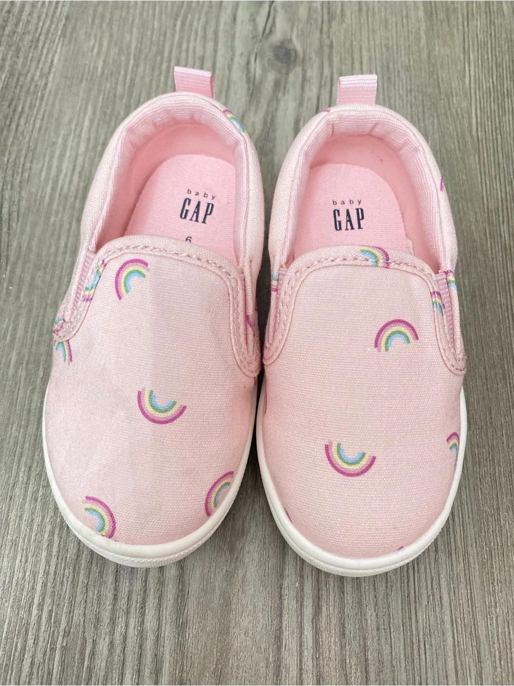 GAP Pink Canvas Slip-On Baby Shoes with Rainbow Print